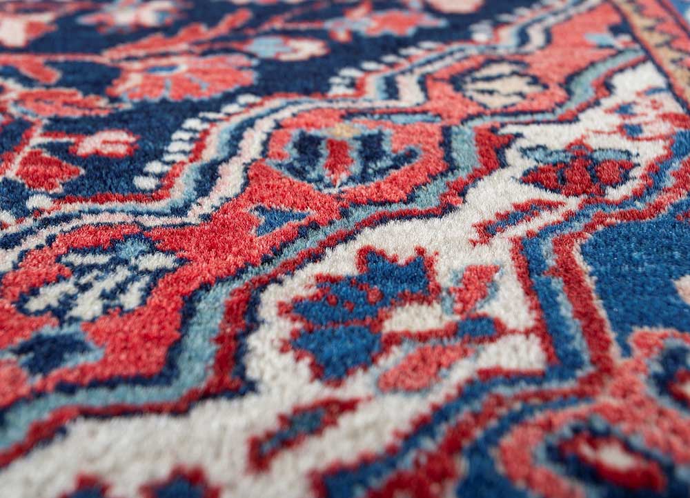 aalam red and orange wool Hand Knotted Rug - CloseUp