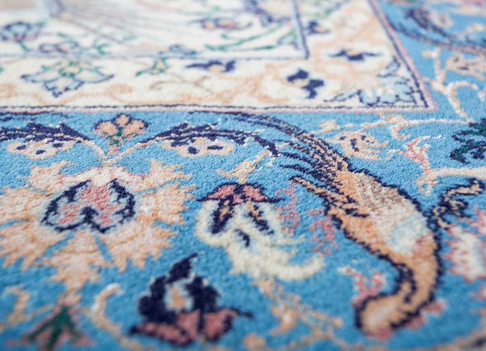 aalam blue wool Hand Knotted Rug - CloseUp