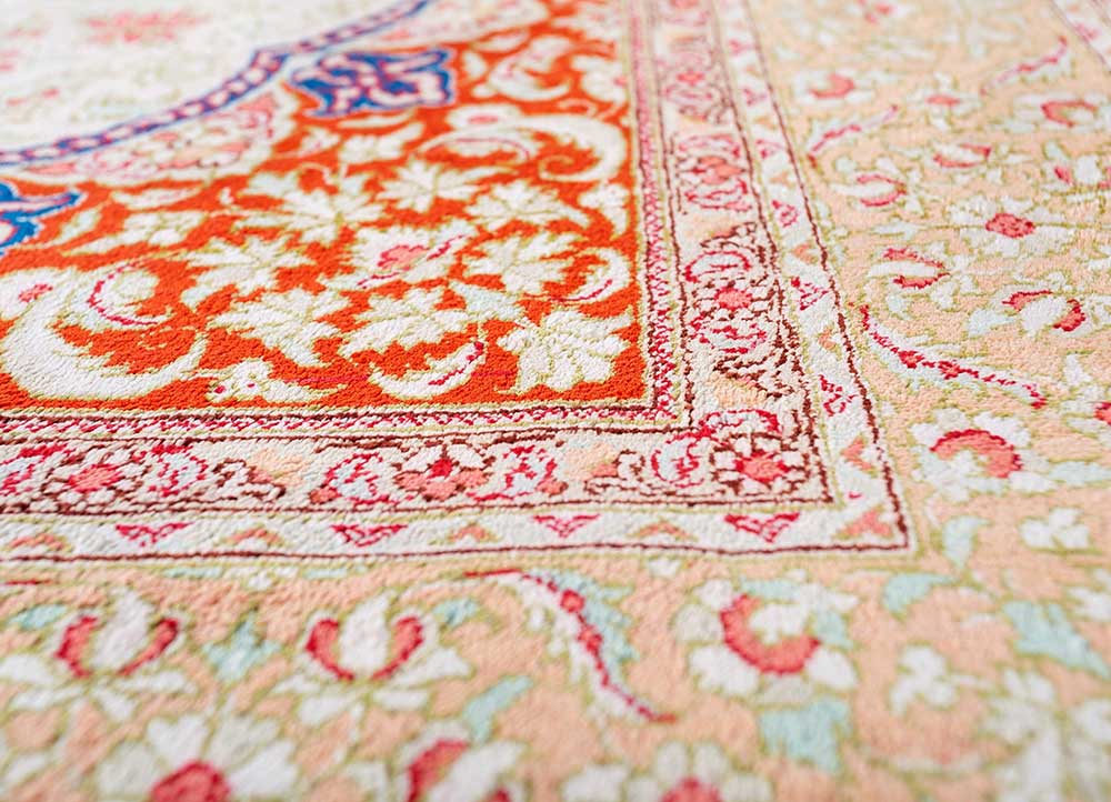 gulmarg pink and purple silk Hand Knotted Rug - CloseUp