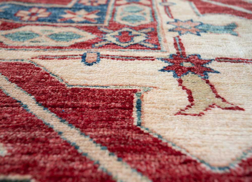 cyanna red and orange wool Hand Knotted Rug - CloseUp