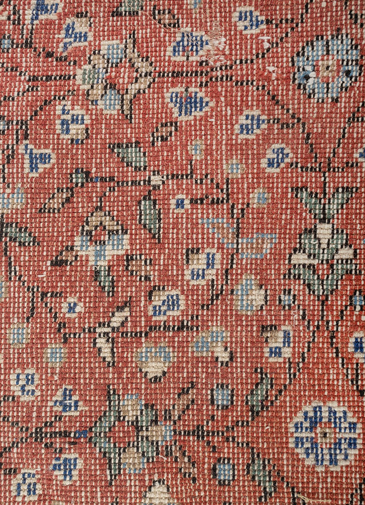 aalam red and orange wool Hand Knotted Rug - CloseUp