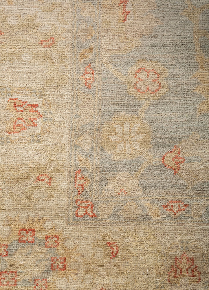 aalam blue wool Hand Knotted Rug - CloseUp