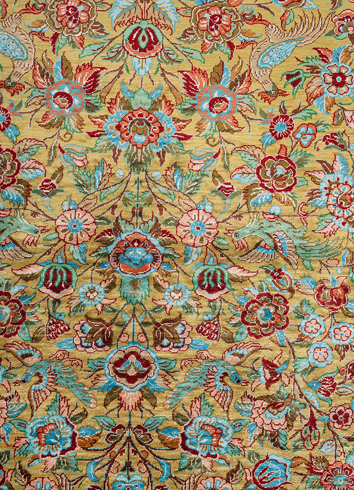 aalam green silk Hand Knotted Rug - CloseUp