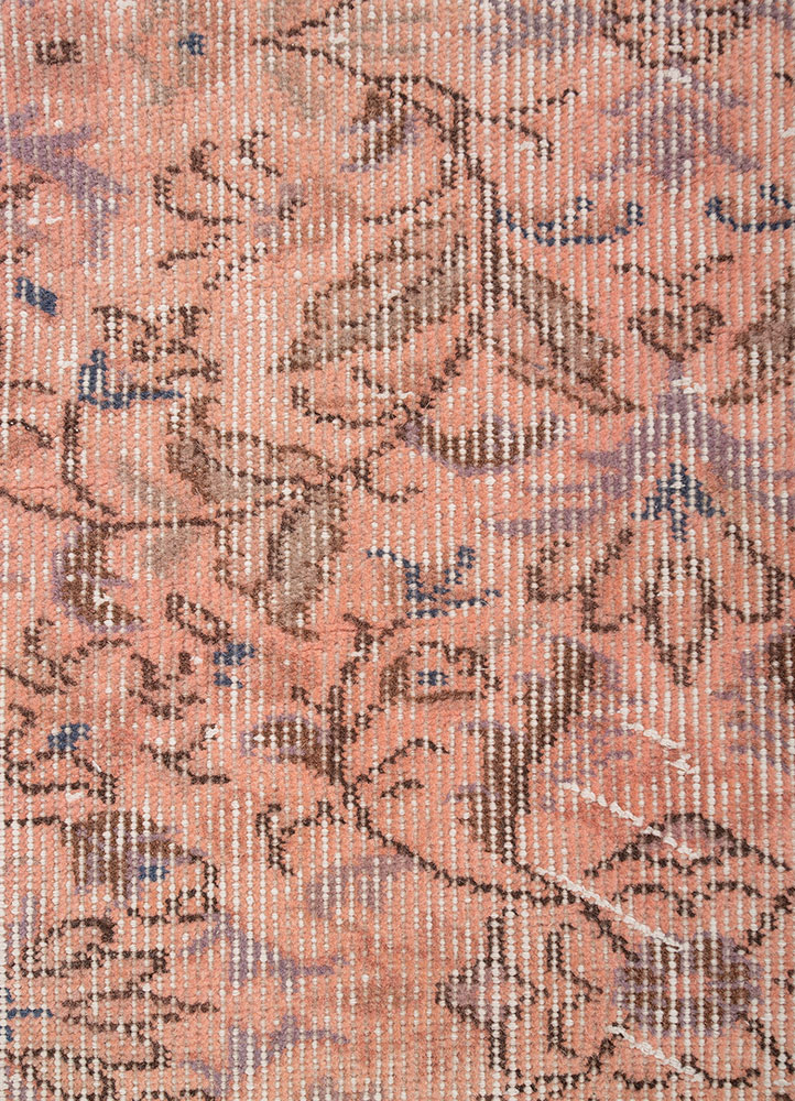 vintage pink and purple wool Hand Knotted Rug - CloseUp