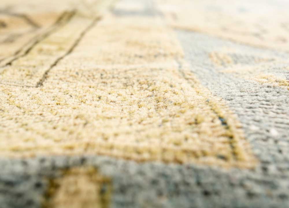 aalam blue wool Hand Knotted Rug - CloseUp