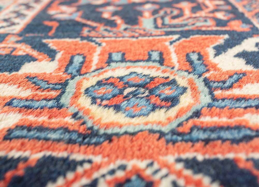 aalam red and orange wool Hand Knotted Rug - CloseUp