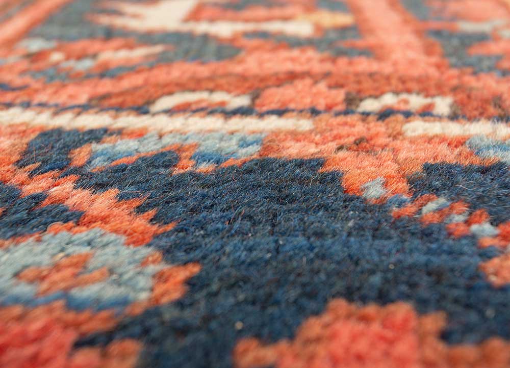 aalam red and orange wool Hand Knotted Rug - CloseUp