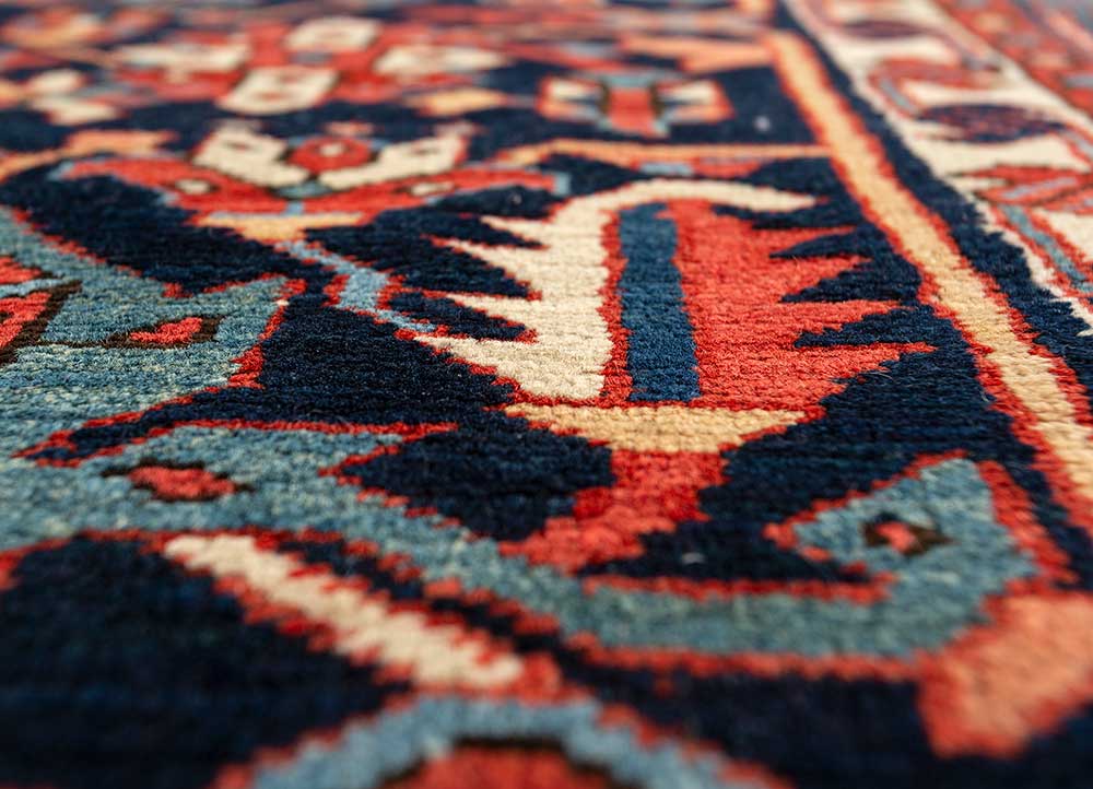 aalam red and orange wool Hand Knotted Rug - CloseUp