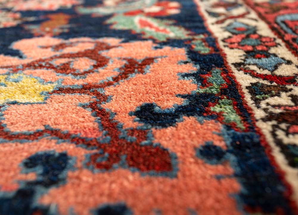 aalam red and orange wool Hand Knotted Rug - CloseUp