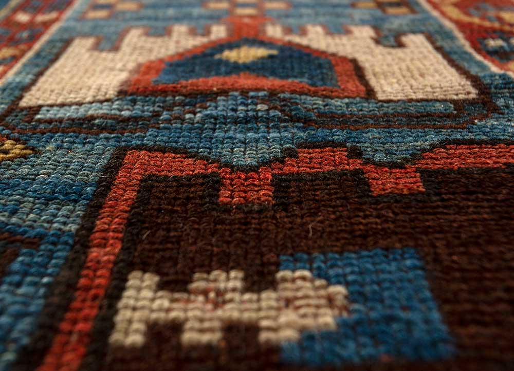 aalam blue wool Hand Knotted Rug - CloseUp