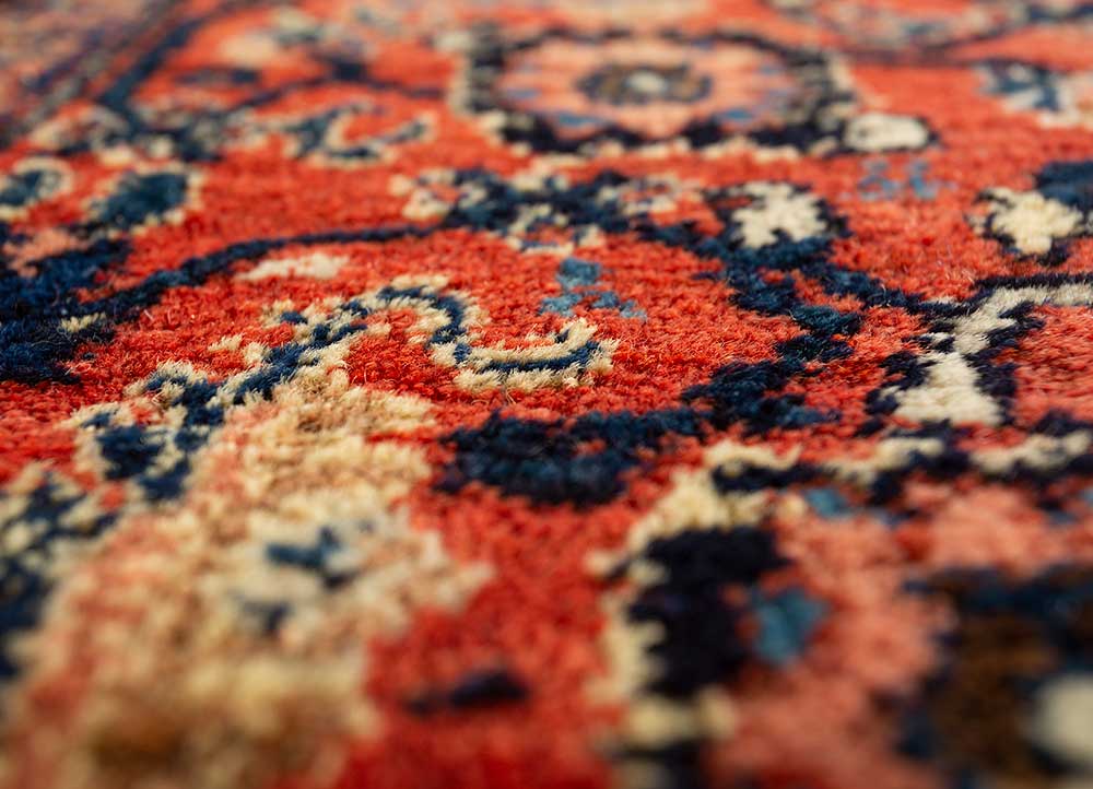 aalam blue wool Hand Knotted Rug - CloseUp