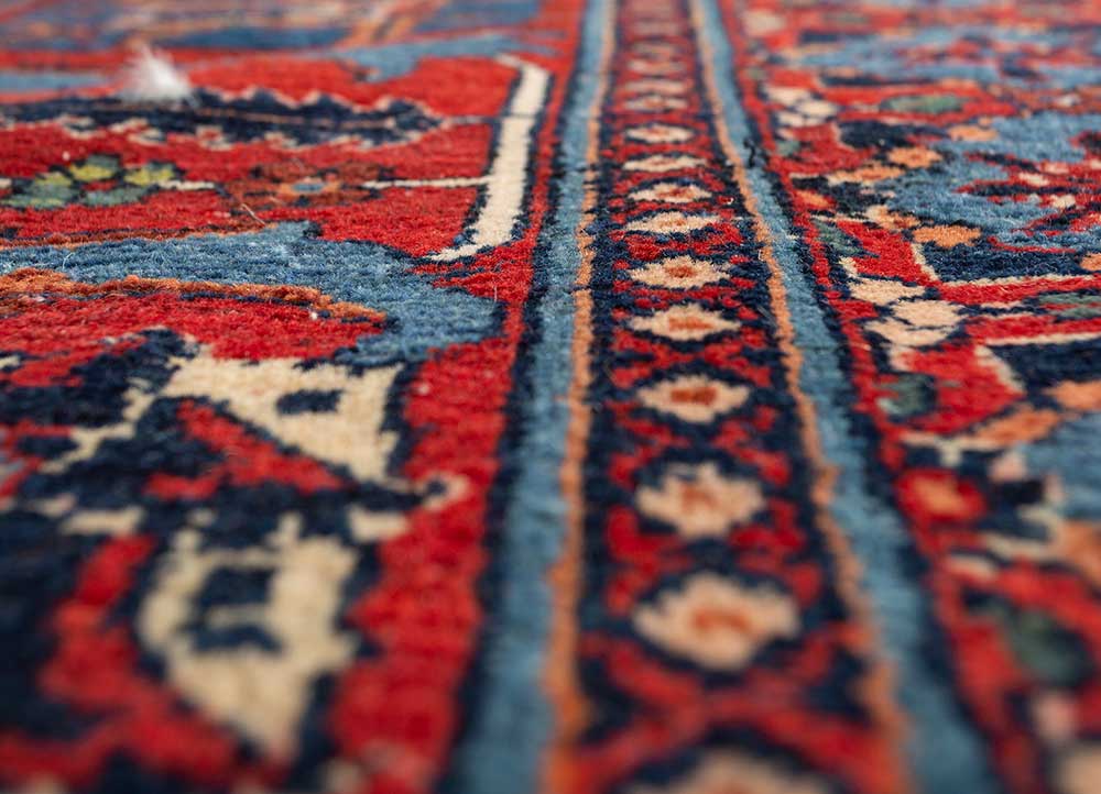 aalam blue wool Hand Knotted Rug - CloseUp