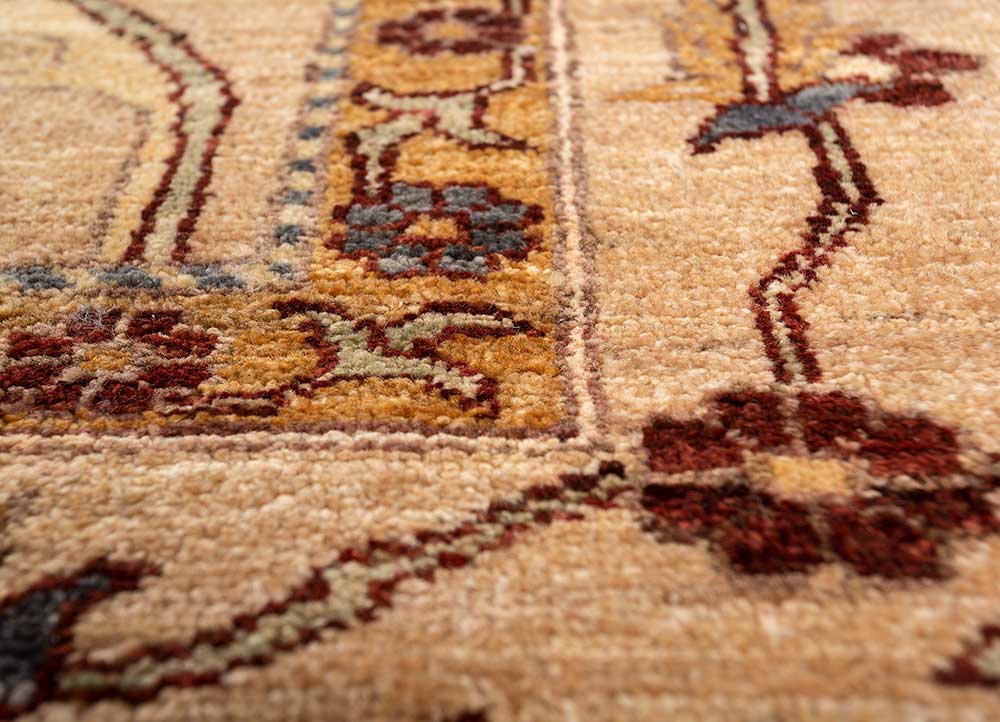 aalam red and orange wool Hand Knotted Rug - CloseUp