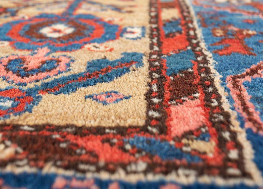 aalam beige and brown wool Hand Knotted Rug - CloseUp