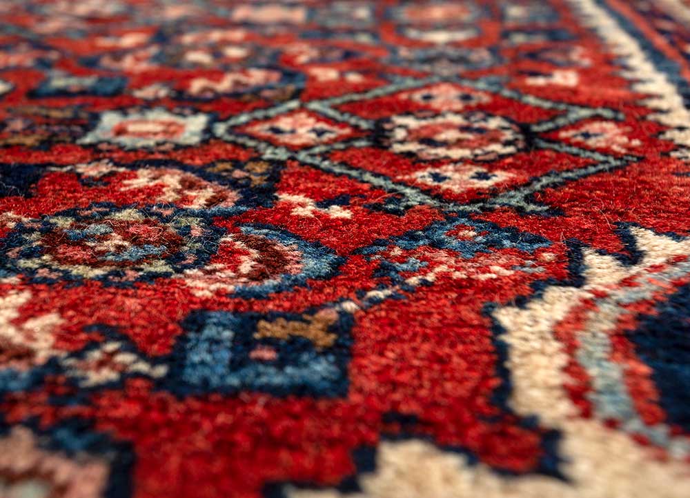 aalam red and orange wool Hand Knotted Rug - CloseUp