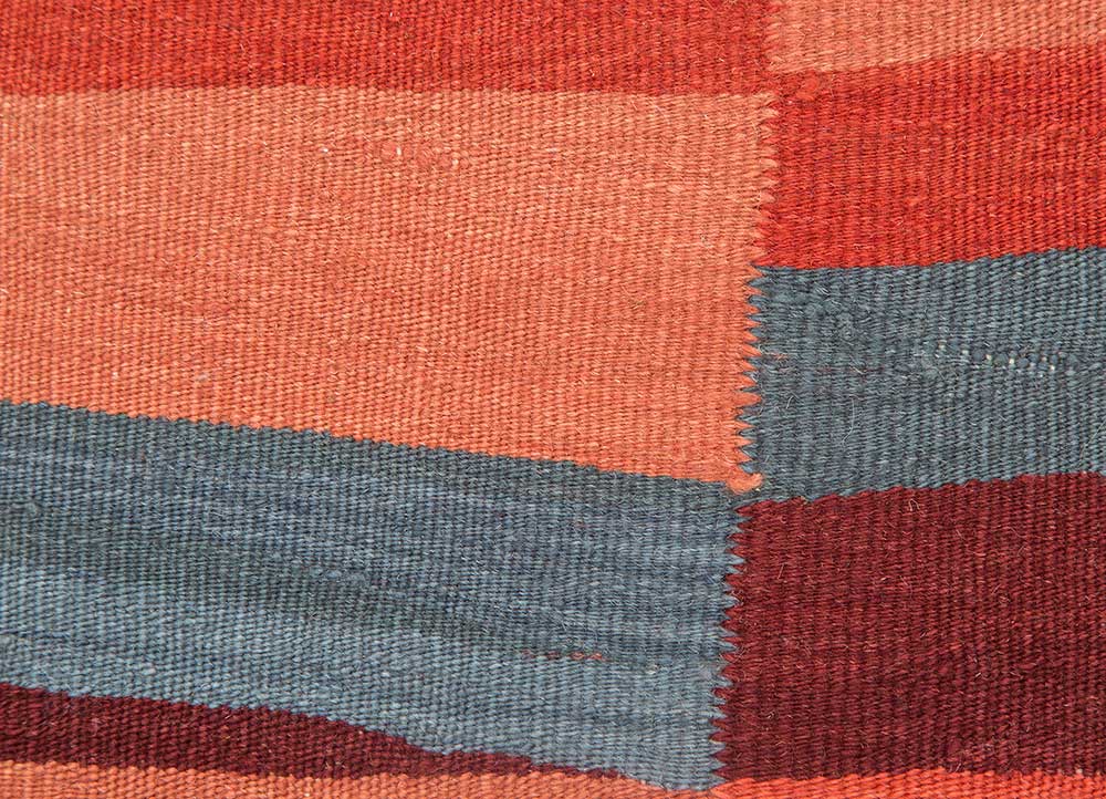 indusbar red and orange cotton Flat Weaves Rug - CloseUp