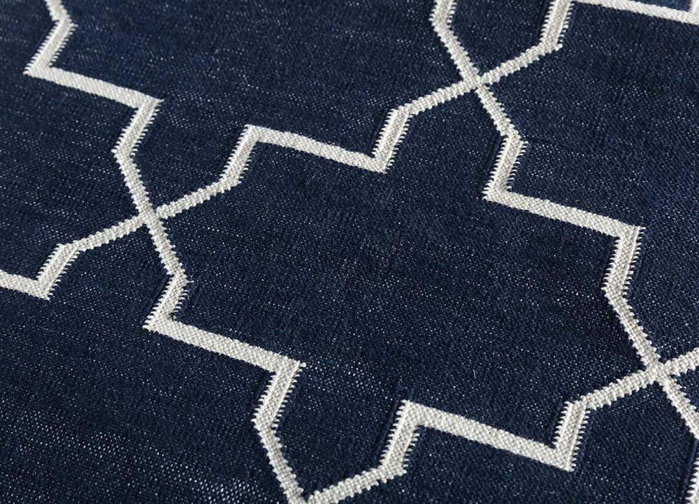 indusbar blue cotton Flat Weaves Rug - CloseUp