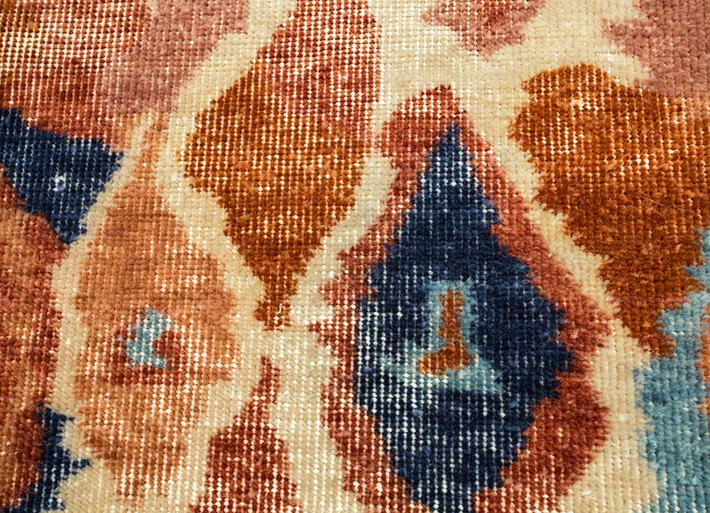 erbe red and orange wool Hand Knotted Rug - CloseUp