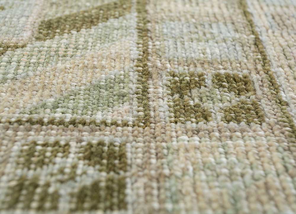 erbe green wool Hand Knotted Rug - CloseUp