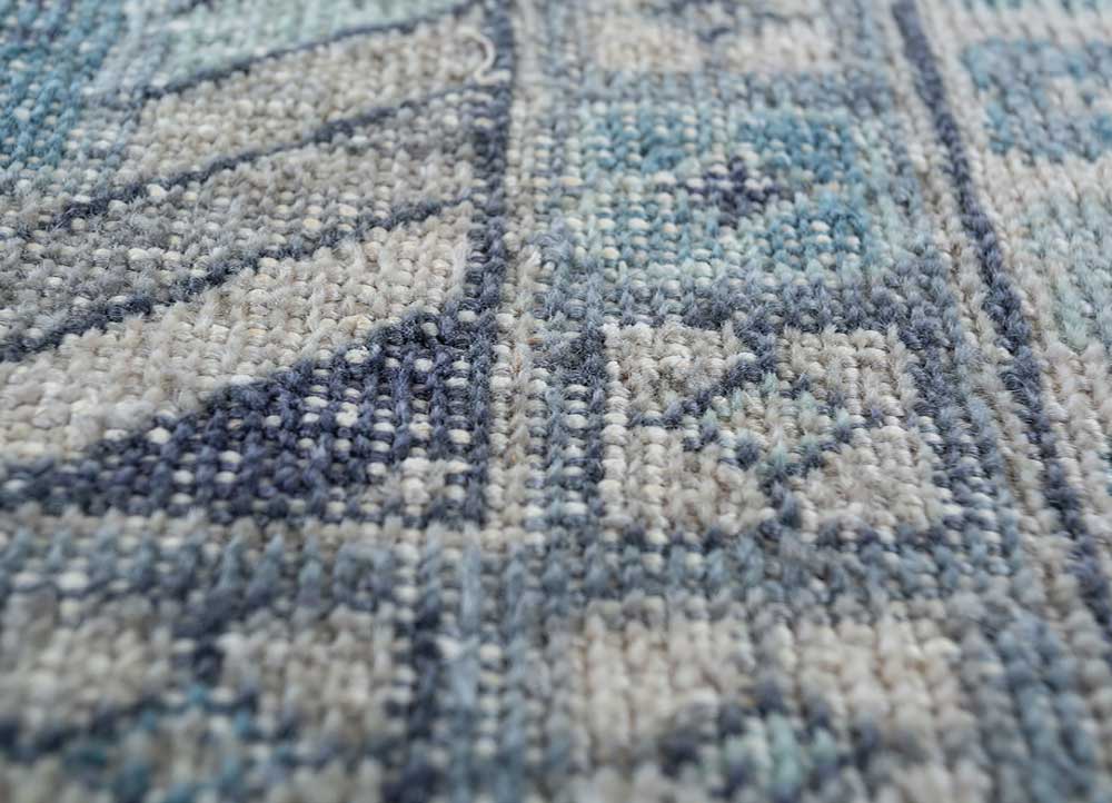 erbe blue wool Hand Knotted Rug - CloseUp