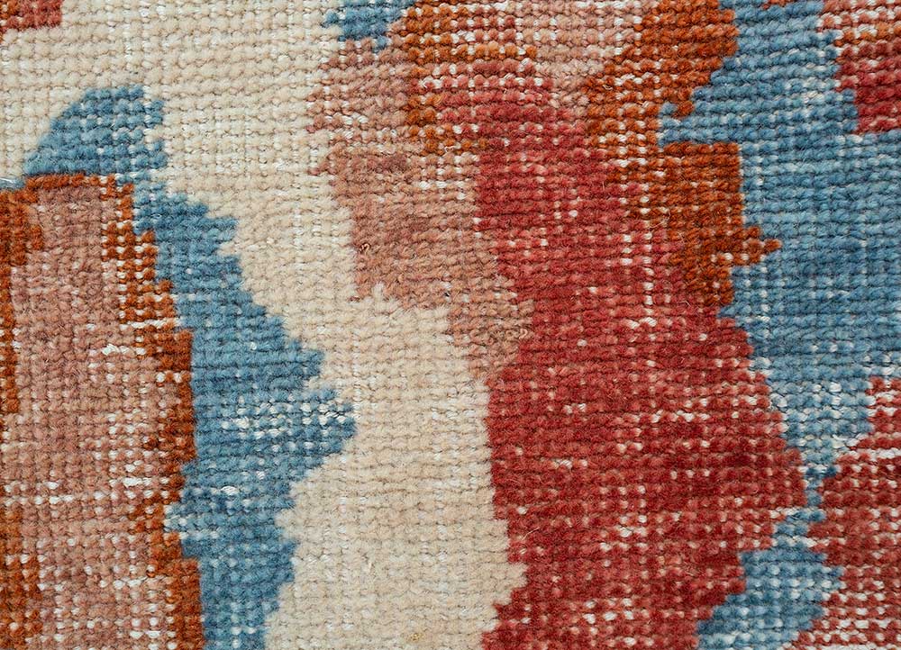 erbe red and orange wool Hand Knotted Rug - CloseUp