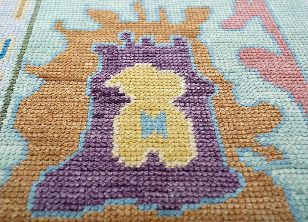 cyanna green wool Hand Knotted Rug - CloseUp