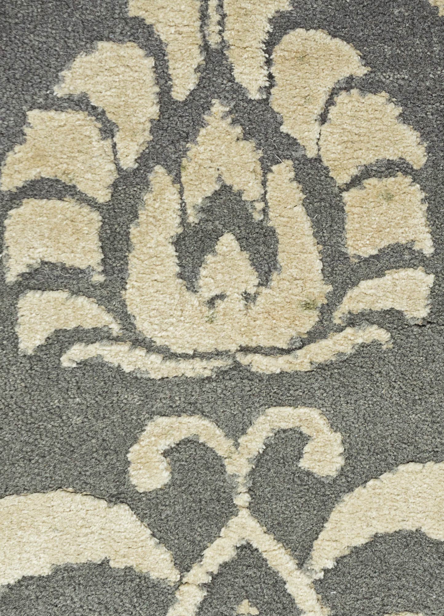 far east grey and black wool and silk Hand Knotted Rug - CloseUp