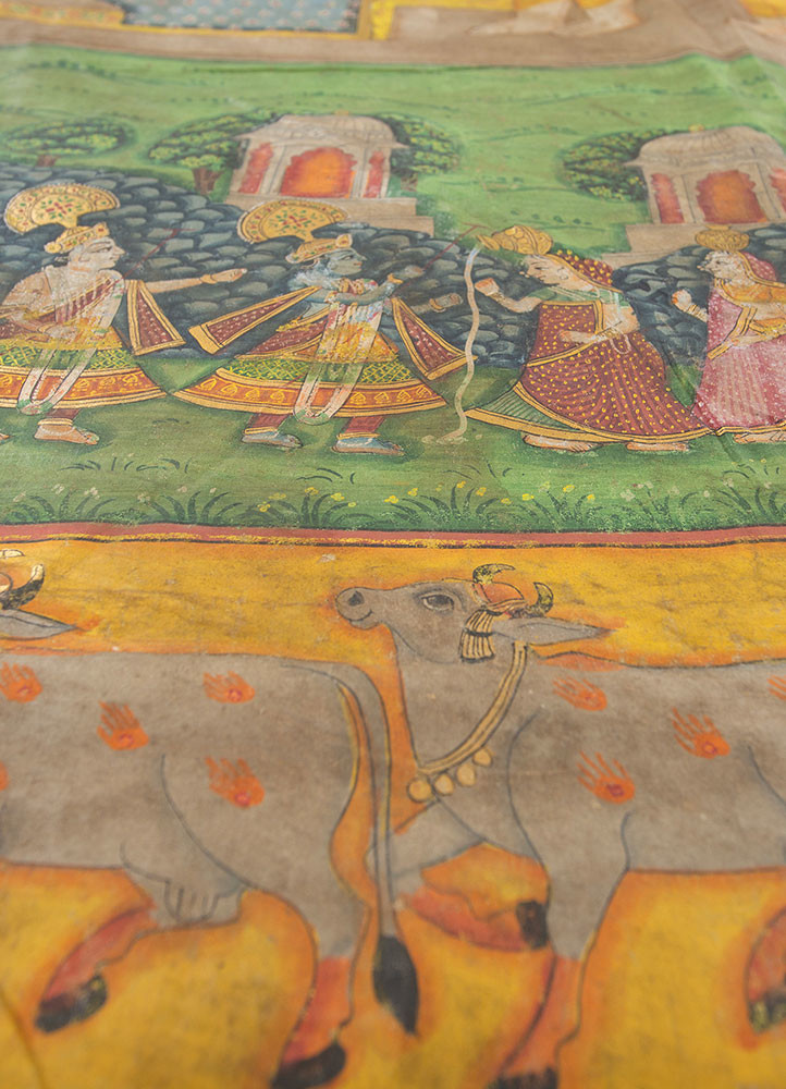 pichwai green cotton cloth ART WORK Rug - CloseUp pichwai green cotton cloth ART WORK Rug - CloseUp