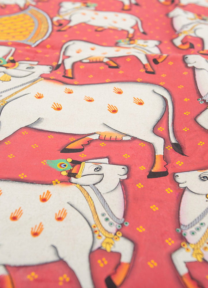 pichwai art red and orange cotton cloth ART WORK Rug - CloseUp pichwai art red and orange cotton cloth ART WORK Rug - CloseUp