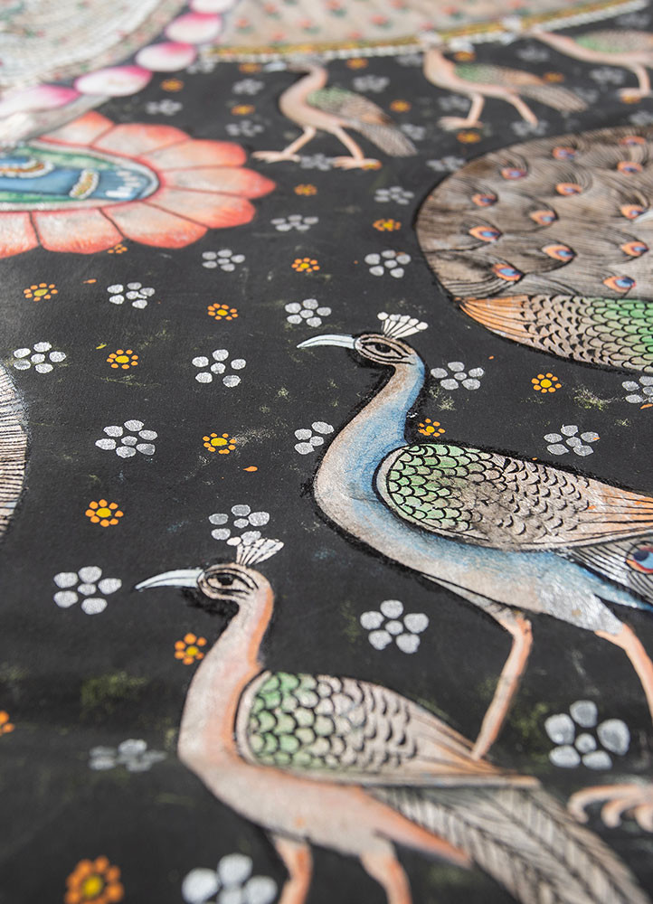 pichwai art grey and black cotton cloth ART WORK Rug - CloseUp pichwai art grey and black cotton cloth ART WORK Rug - CloseUp