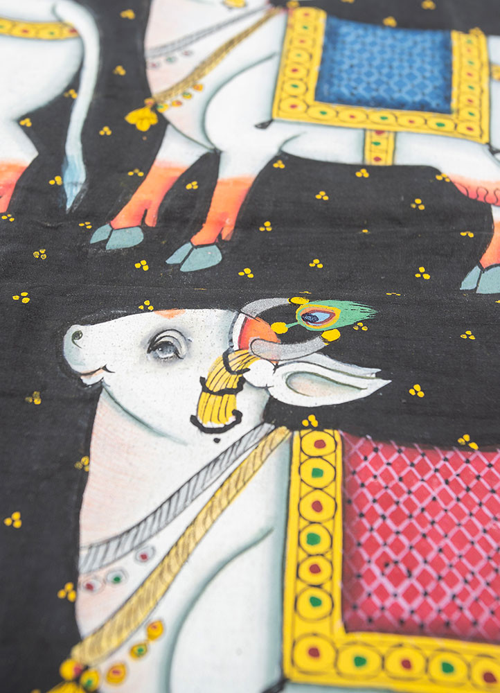 pichwai art grey and black cotton cloth ART WORK Rug - CloseUp pichwai art grey and black cotton cloth ART WORK Rug - CloseUp