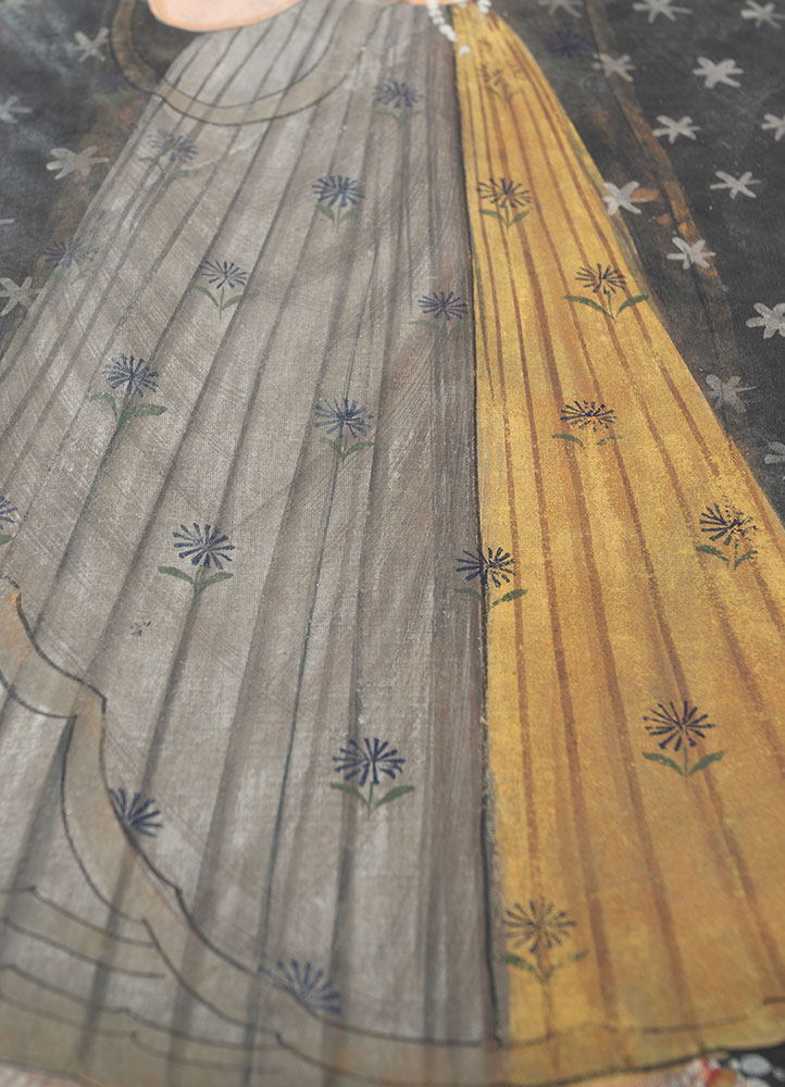 pichwai art grey and black cotton cloth ART WORK Rug - CloseUp