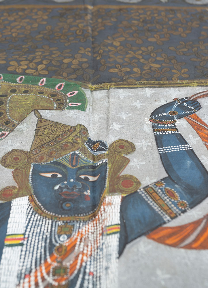pichwai art grey and black cotton cloth ART WORK Rug - CloseUp