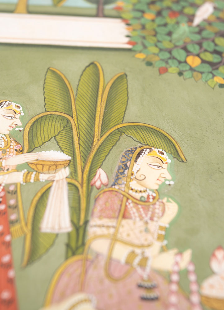 pichwai art green cotton cloth ART WORK Rug - CloseUp