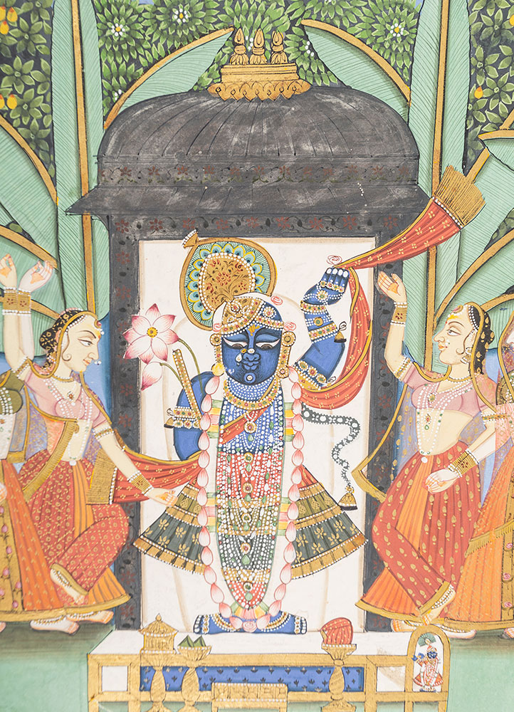 pichwai art green cotton cloth Rug - CloseUp pichwai art green cotton cloth Rug - CloseUp