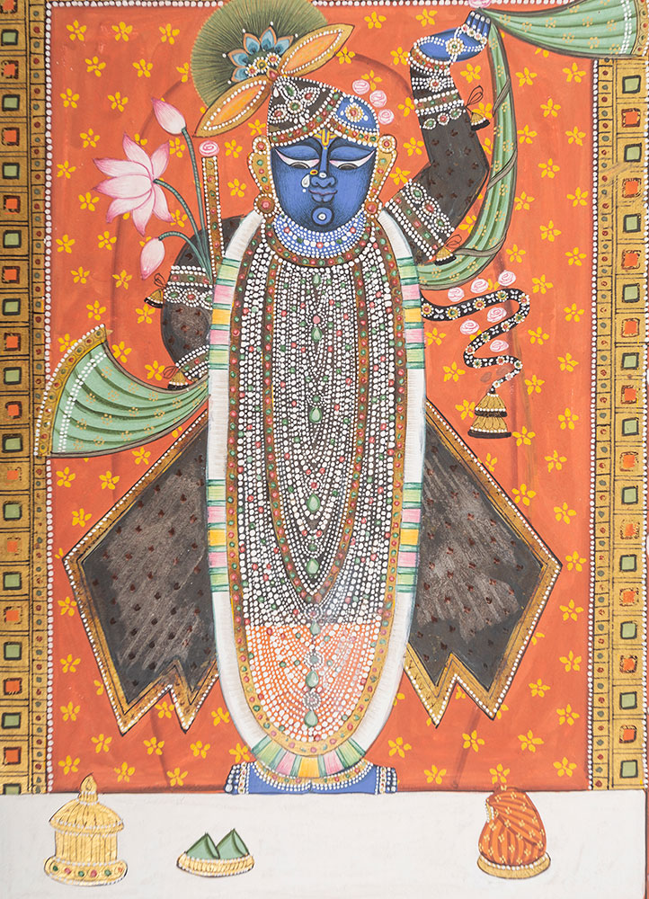 pichwai art red and orange cotton cloth ART WORK Rug - CloseUp
