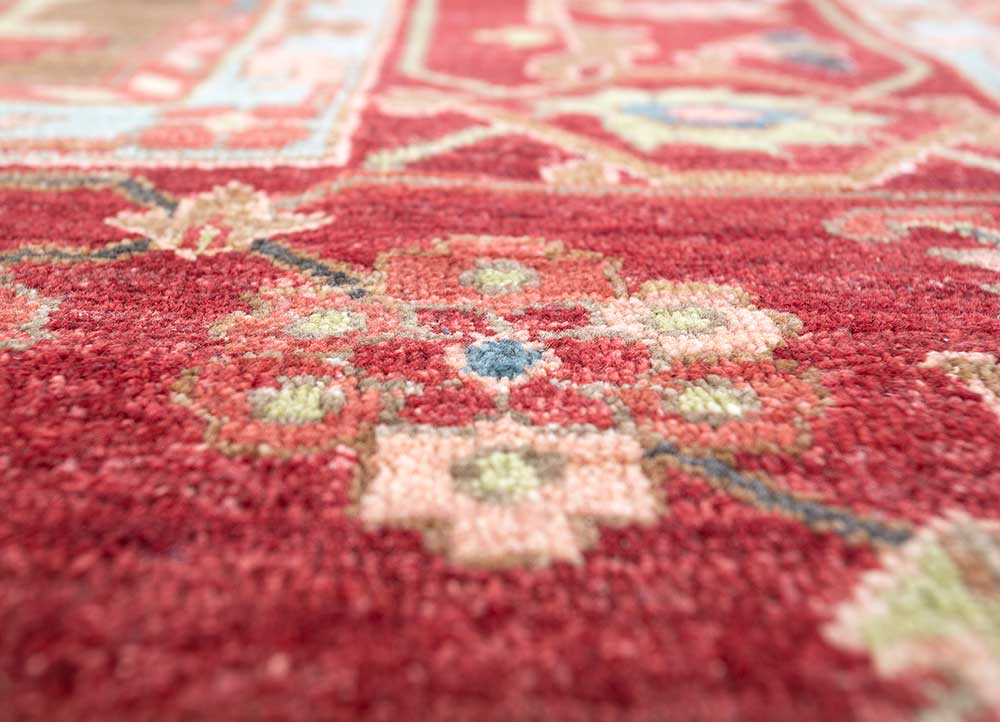 savana red and orange wool Hand Knotted Rug - CloseUp