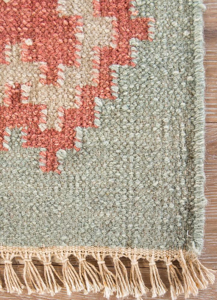 indusbar red and orange wool Flat Weaves Rug - CloseUp