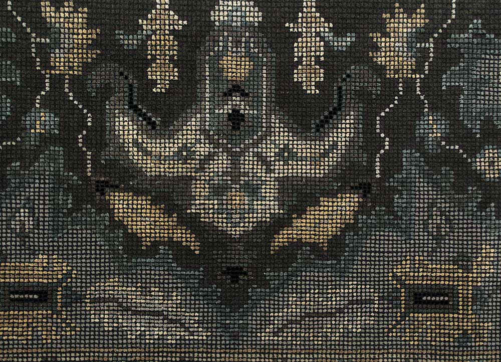 savana grey and black wool and silk Hand Knotted Rug - CloseUp