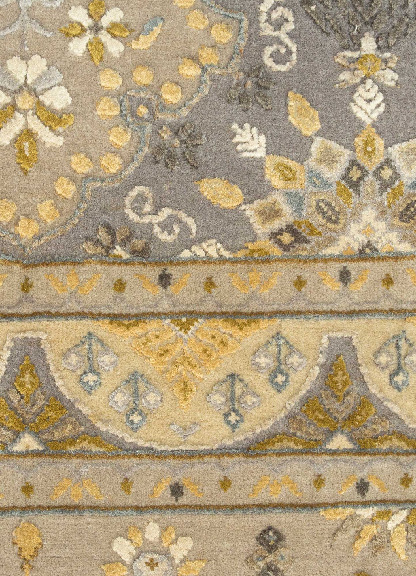 aurora beige and brown wool and silk Hand Knotted Rug - CloseUp