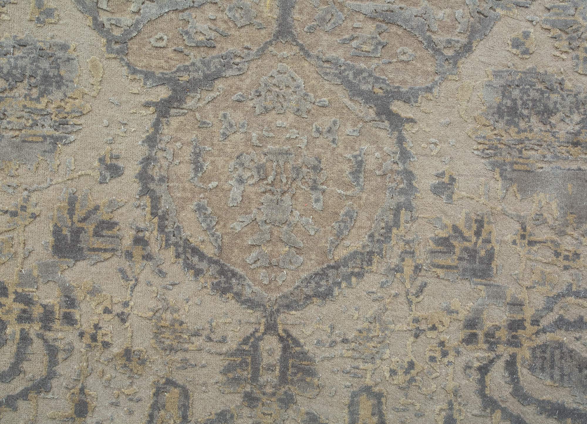 free verse by kavi beige and brown wool and silk Hand Knotted Rug - CloseUp