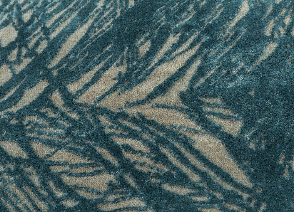 free verse by kavi blue wool and silk Hand Knotted Rug - CloseUp