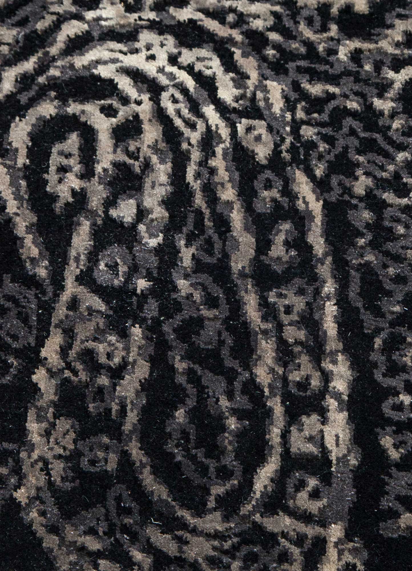 free verse by kavi grey and black wool and silk Hand Knotted Rug - CloseUp