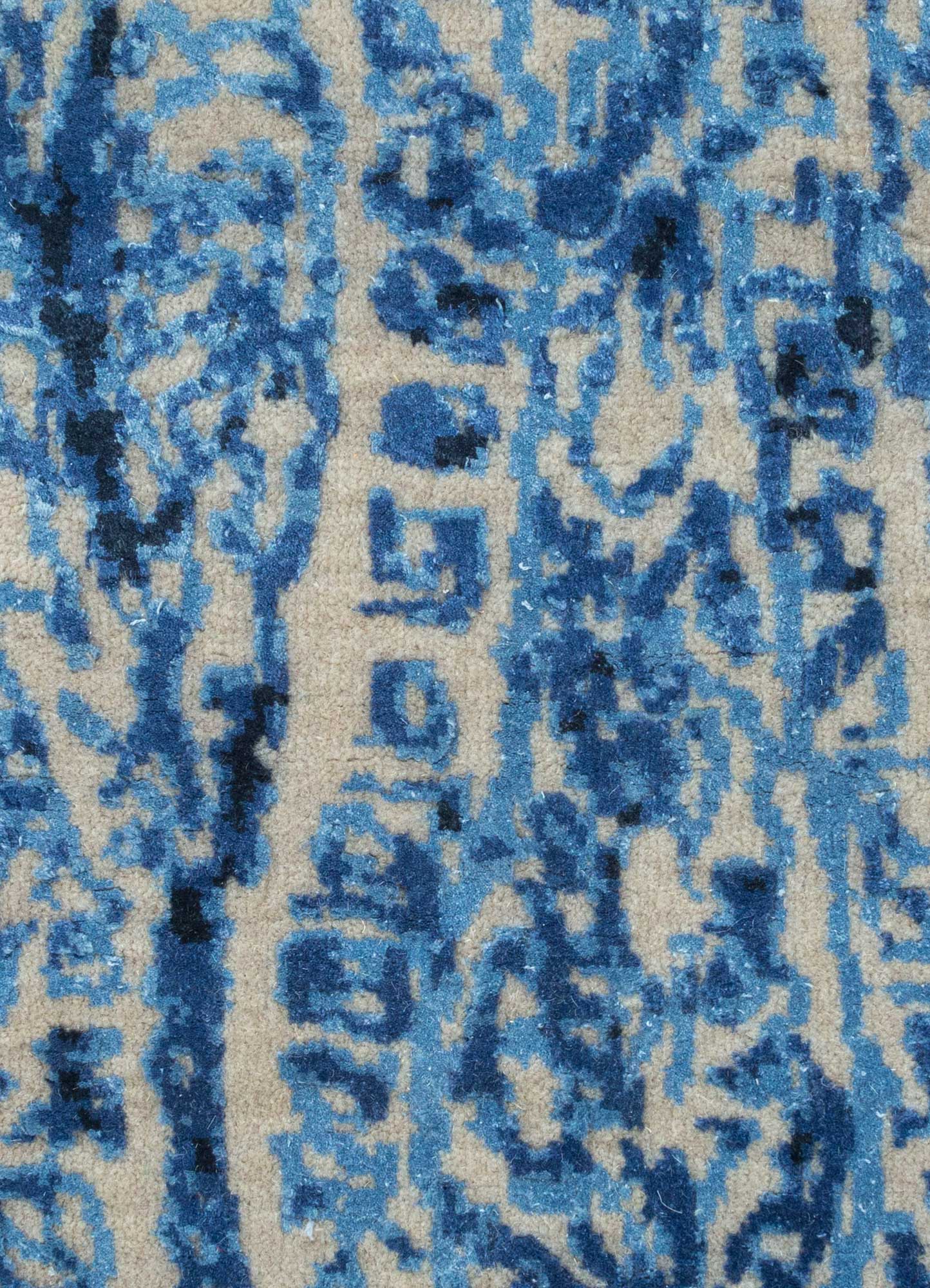 free verse by kavi blue wool and silk Hand Knotted Rug - CloseUp