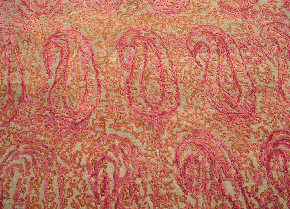 free verse by kavi red and orange wool and silk Hand Knotted Rug - CloseUp