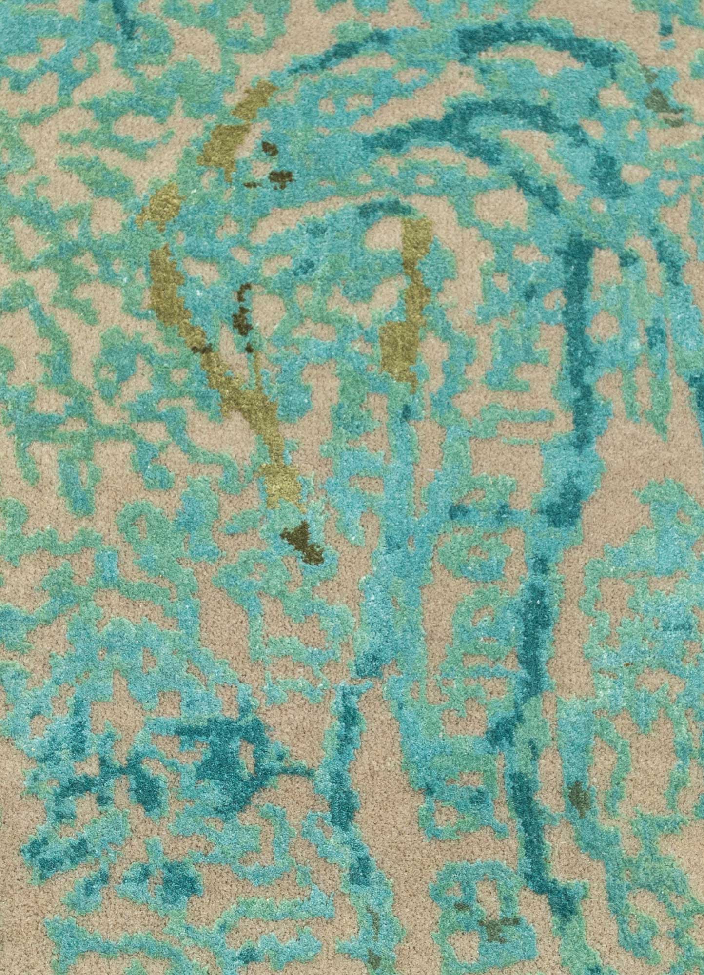 free verse by kavi green wool and silk Hand Knotted Rug - CloseUp