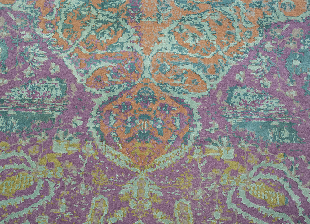 free verse by kavi pink and purple wool and silk Hand Knotted Rug - CloseUp