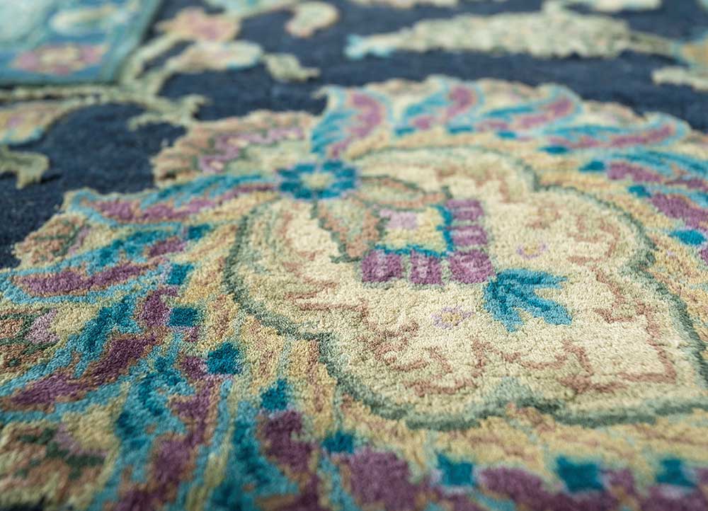 aurora blue wool and silk Hand Knotted Rug - CloseUp