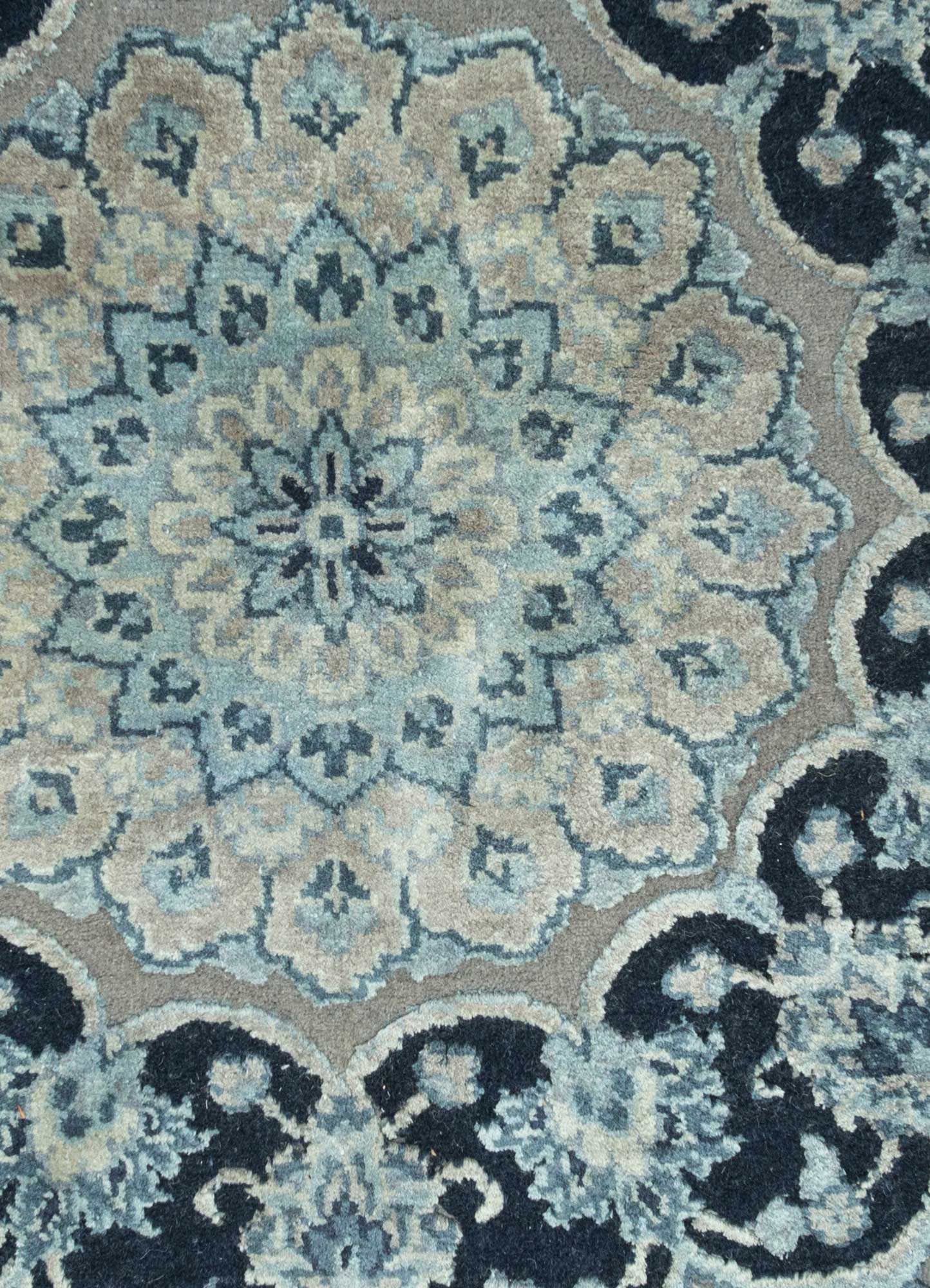 aurora blue wool and silk Hand Knotted Rug - CloseUp