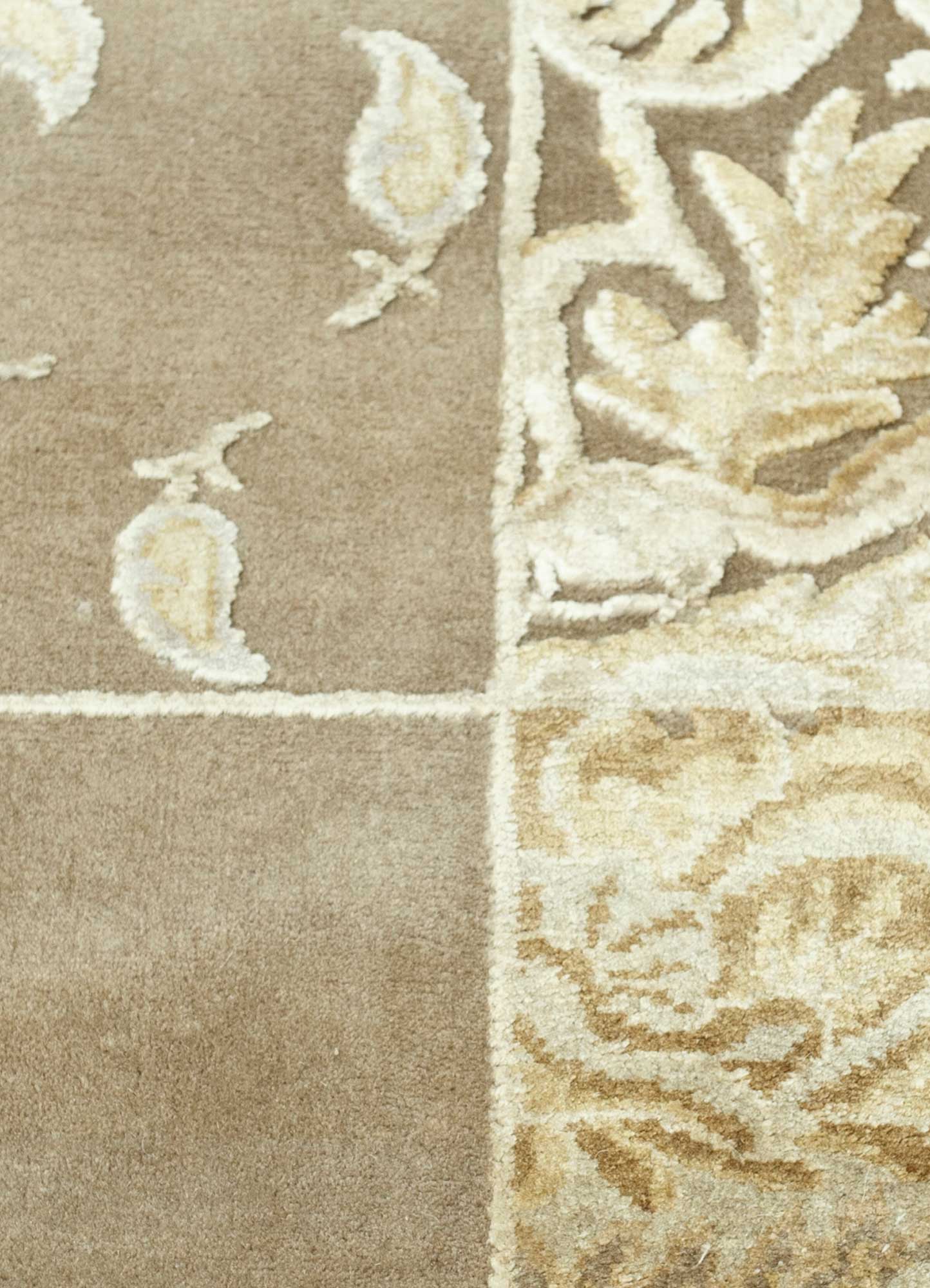 aurora beige and brown wool and silk Hand Knotted Rug - CloseUp